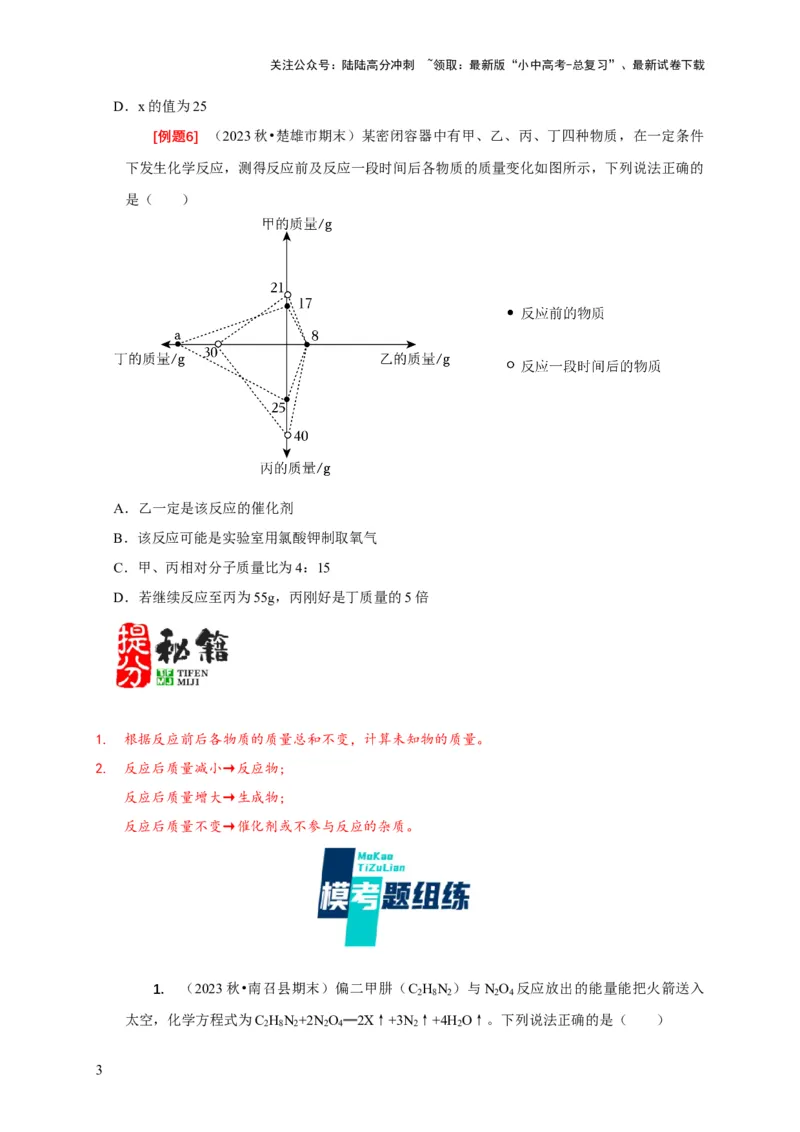 专题01质量守恒定律的应用（原卷版）_02中考总复习（2026版更新中）_05-化学-中考总复习_2024年中考复习资料_二轮复习资料_2024年中考化学二轮专项复习核心考点讲解与必刷题型