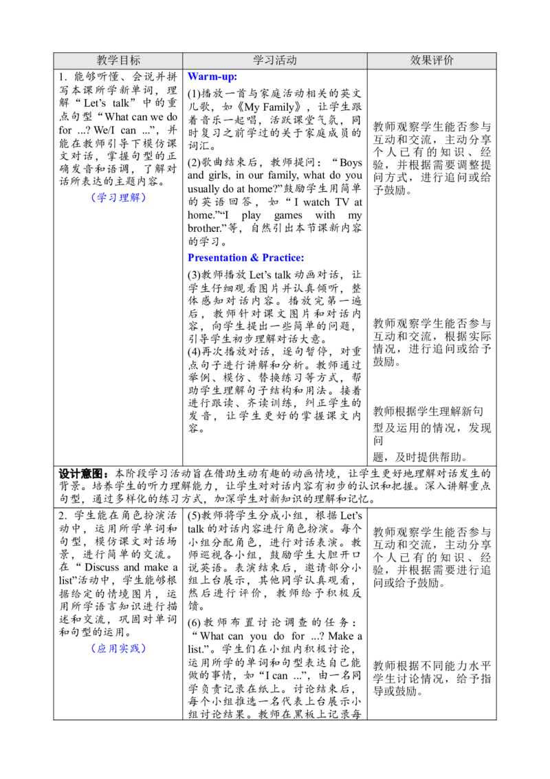 Unit1Helpingathome教案_26春四年级上下册人教版_四上英语合集人教版PEP英语四年级上册新教材（教学视频+课件+动画+音频+练习+教案）_19同步教案课件_人教pep3_3-6上册