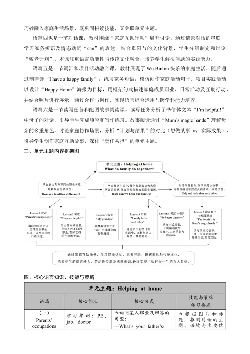 Unit1Helpingathome教案_26春四年级上下册人教版_四上英语合集人教版PEP英语四年级上册新教材（教学视频+课件+动画+音频+练习+教案）_19同步教案课件_人教pep3_3-6上册