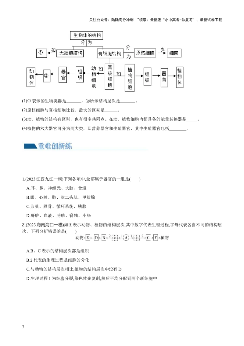 专题03细胞怎样构成生物体（练习）（原卷版）_02中考总复习（2026版更新中）_08-生物-中考总复习_2024年中考复习资料_一轮复习_❤2024年中考生物一轮复习讲练测（全国通用）_练习
