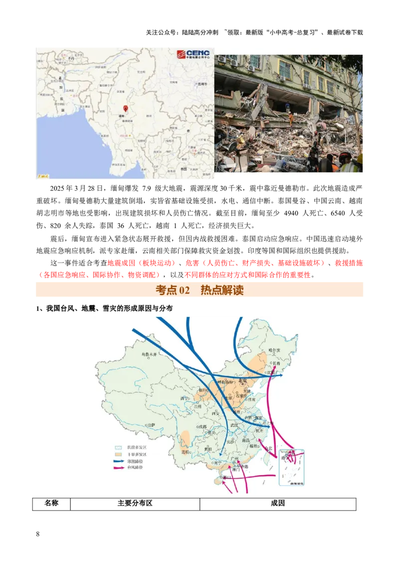专题01重大灾害事件（9大热点话题+3大考点提炼）（讲练）-2025年中考地理二轮复习（全国通用）（解析版）_02中考总复习（2026版更新中）_09-地理-中考总复习_2025中考地理复习资料