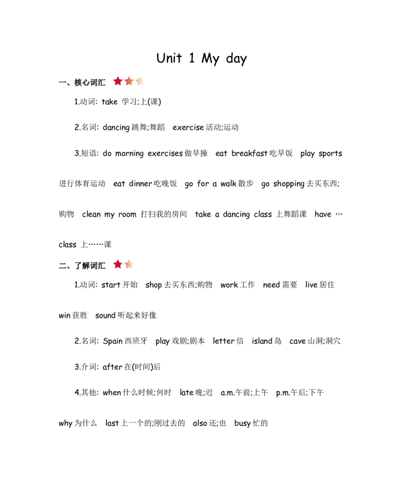 人教五下Unit1知识清单_26春四年级上下册人教版_四上英语合集人教版PEP英语四年级上册新教材（教学视频+课件+动画+音频+练习+教案）_19同步教案课件_人教pep3_3-6年级下册_5年级下册
