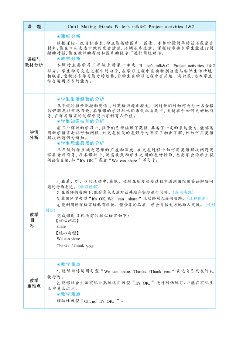 Unit1MakingfriendsPartBlet'stalk&CProjectactivities1&2大单元整体教学设计_26春四年级上下册人教版_四上英语合集人教版PEP英语四年级上册新教材（教学视频+课件+动画+音频+练习+教案）