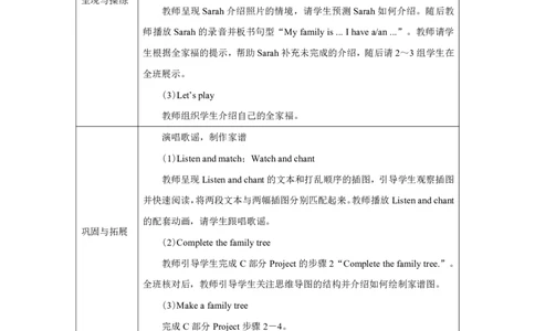 Unit_2_Different_families（第五课时）_教学设计_26春四年级上下册人教版_四上英语合集人教版PEP英语四年级上册新教材（教学视频+课件+动画+音频+练习+教案）_19同步教案课件_人教pep3