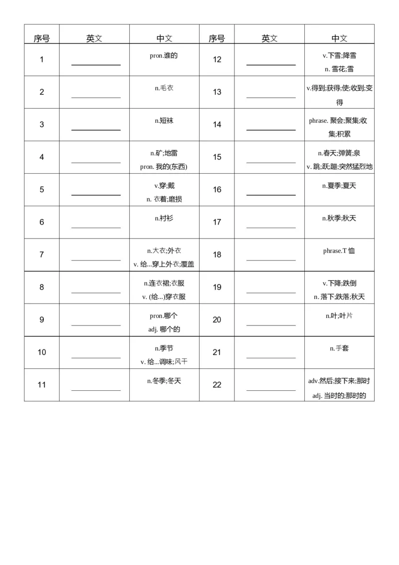 U6中译英_26春四年级上下册人教版_四上英语合集人教版PEP英语四年级上册新教材（教学视频+课件+动画+音频+练习+教案）_05单词背诵默写8套（word+pdf）_word版