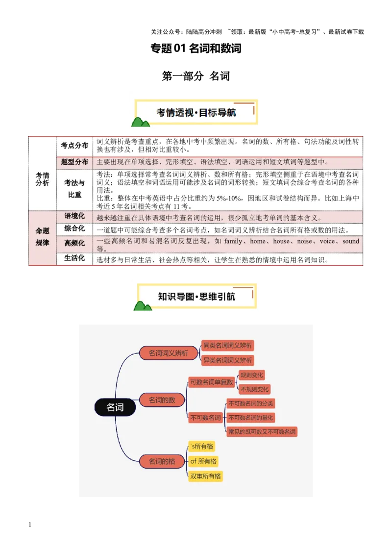 专题01名词&数词（讲练）（解析版）_02中考总复习（2026版更新中）_03-英语-中考总复习_2025中考复习资料_2025中考二轮课件ppt+讲义+练习英语_讲义+练习