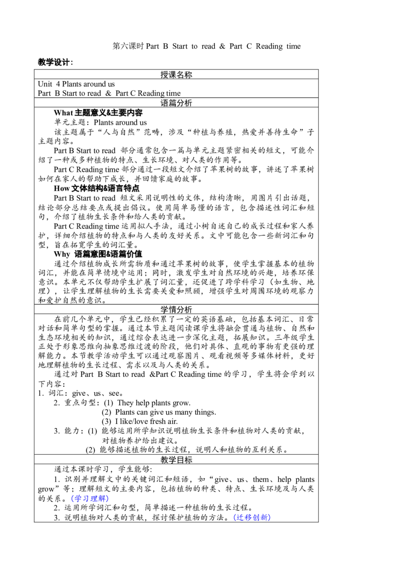 Unit4第六课时PartBStarttoread&PartCReadingtime_26春四年级上下册人教版_四上英语合集人教版PEP英语四年级上册新教材（教学视频+课件+动画+音频+练习+教案）_19同步教案课件_人教pep3