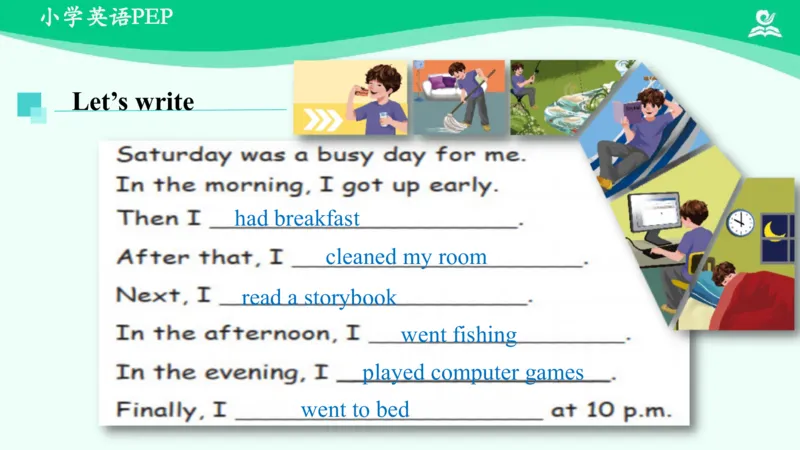 RecycleMike'shappydays(Day1-Day4)课件_26春四年级上下册人教版_四上英语合集人教版PEP英语四年级上册新教材（教学视频+课件+动画+音频+练习+教案）_19同步教案课件_人教pep3_6年级下册