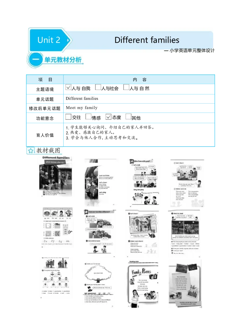 Unit2DifferentfamiliesPartALet'stalk&Let'slearn大单元整体教学设计_26春四年级上下册人教版_四上英语合集人教版PEP英语四年级上册新教材（教学视频+课件+动画+音频+练习+教案）