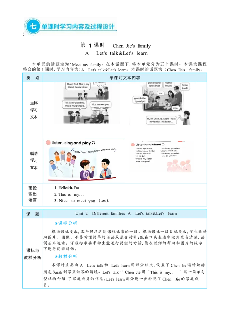Unit2DifferentfamiliesPartALet'stalk&Let'slearn大单元整体教学设计_26春四年级上下册人教版_四上英语合集人教版PEP英语四年级上册新教材（教学视频+课件+动画+音频+练习+教案）