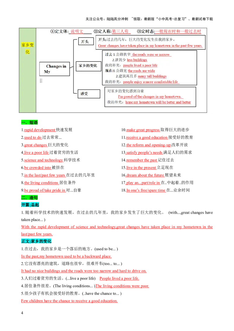 专题03书面表达之记叙文（旅行游记、家乡变化、中国传统文化介绍）（答题模板）（解析版）_02中考总复习（2026版更新中）_03-英语-中考总复习_2025中考复习资料