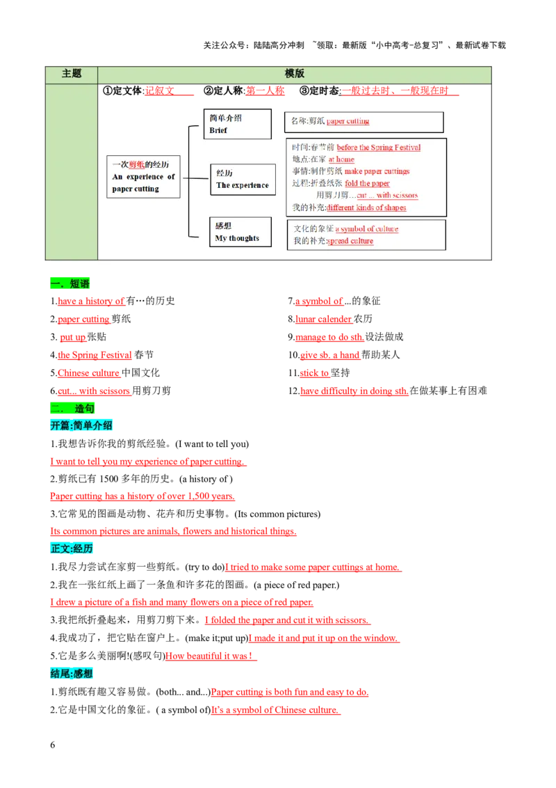 专题03书面表达之记叙文（旅行游记、家乡变化、中国传统文化介绍）（答题模板）（解析版）_02中考总复习（2026版更新中）_03-英语-中考总复习_2025中考复习资料