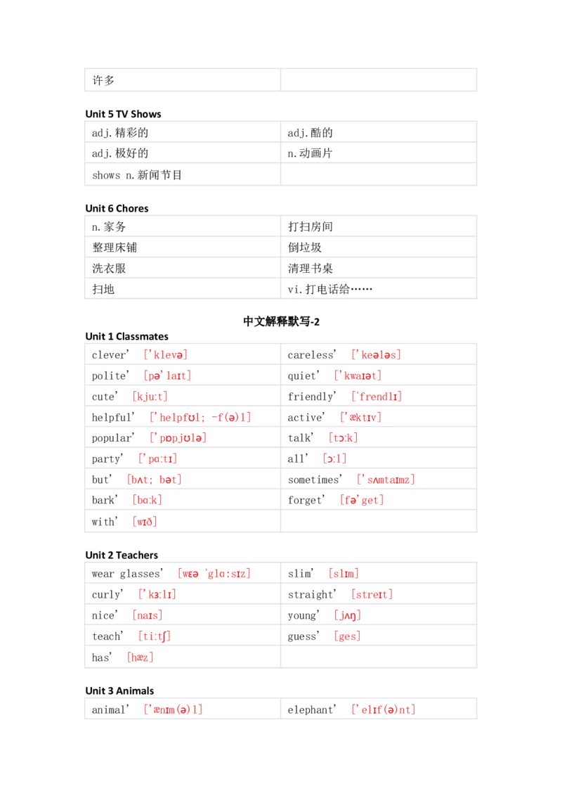 人教新起点版小学英语五年级上册单词默写_26春四年级上下册人教版_四上英语合集人教版PEP英语四年级上册新教材（教学视频+课件+动画+音频+练习+教案）_17练习资料_《单词默写表》