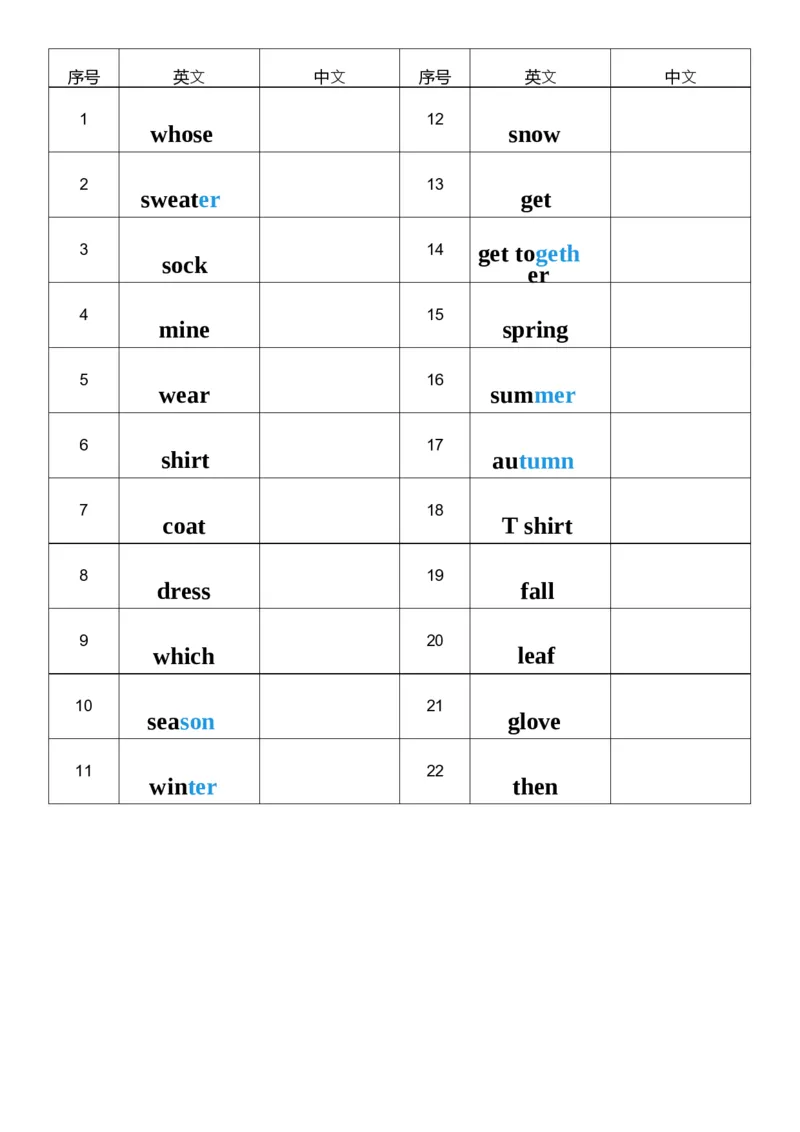 U6英译中_26春四年级上下册人教版_四上英语合集人教版PEP英语四年级上册新教材（教学视频+课件+动画+音频+练习+教案）_05单词背诵默写8套（word+pdf）_word版