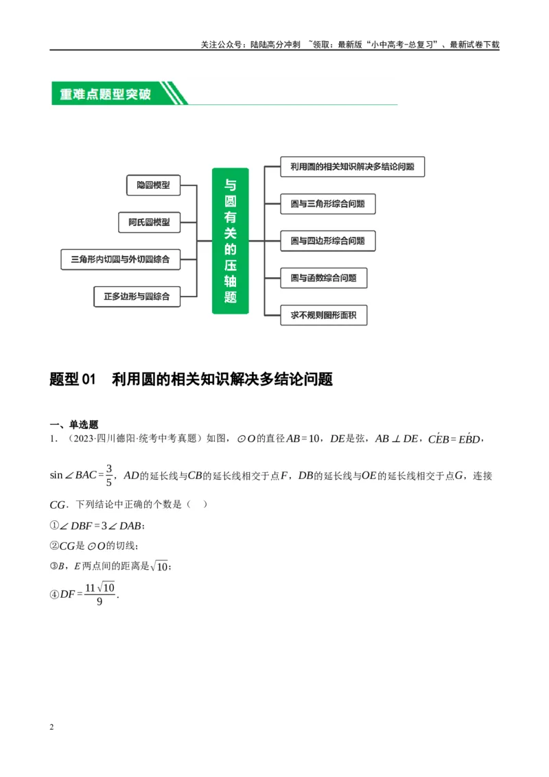 ❤重难点15与圆有关的压轴题（解析版）_02中考总复习（2026版更新中）_02-数学-中考总复习_2024年中考复习资料_一轮复习资料_重难点突破_解析版