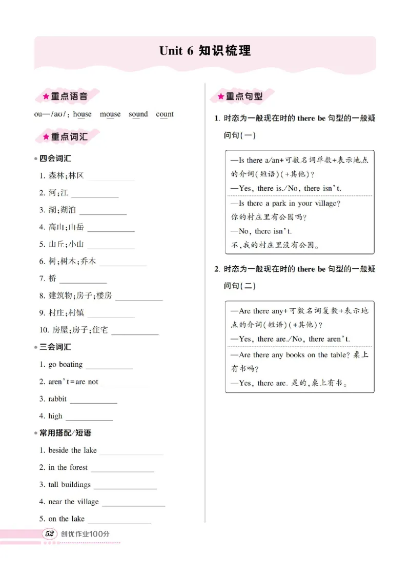 5年级上册（Unit1-6全套知识梳理）_26春四年级上下册人教版_四上英语合集人教版PEP英语四年级上册新教材（教学视频+课件+动画+音频+练习+教案）_17练习资料_《考点梳理手册》