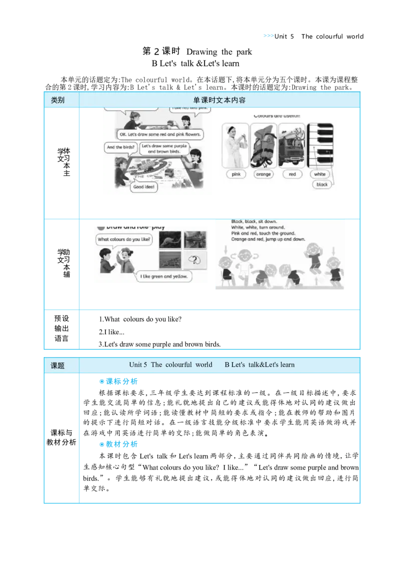 Unit5ThecolourfulworldPartBLet'stalk&Let'slearn大单元整体教学设计_26春四年级上下册人教版_四上英语合集人教版PEP英语四年级上册新教材（教学视频+课件+动画+音频+练习+教案）