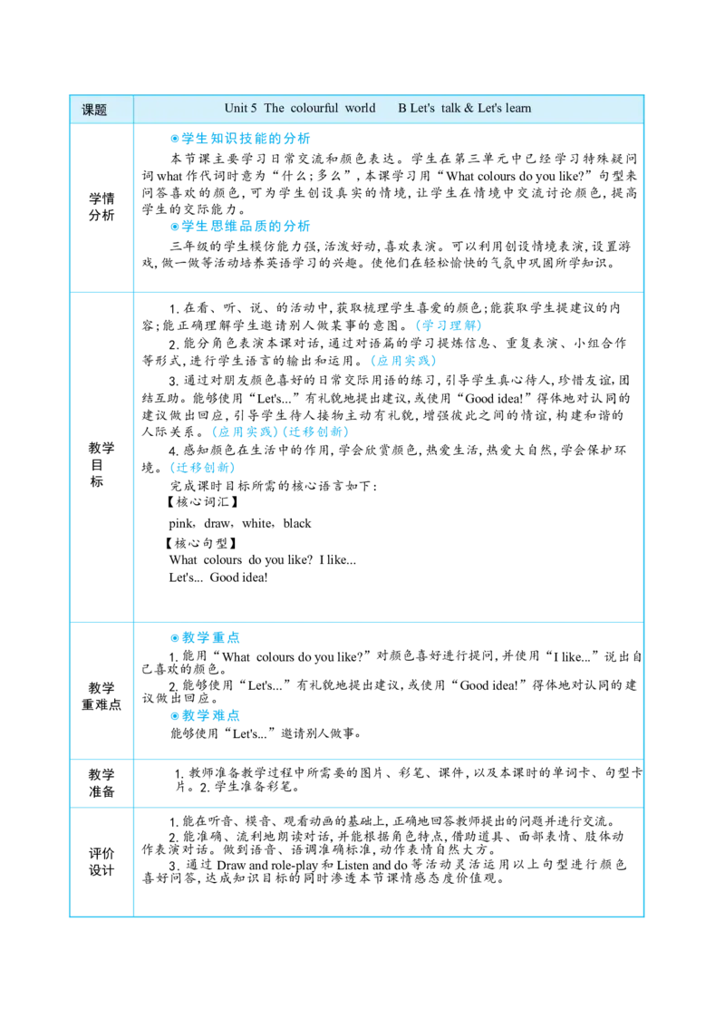 Unit5ThecolourfulworldPartBLet'stalk&Let'slearn大单元整体教学设计_26春四年级上下册人教版_四上英语合集人教版PEP英语四年级上册新教材（教学视频+课件+动画+音频+练习+教案）