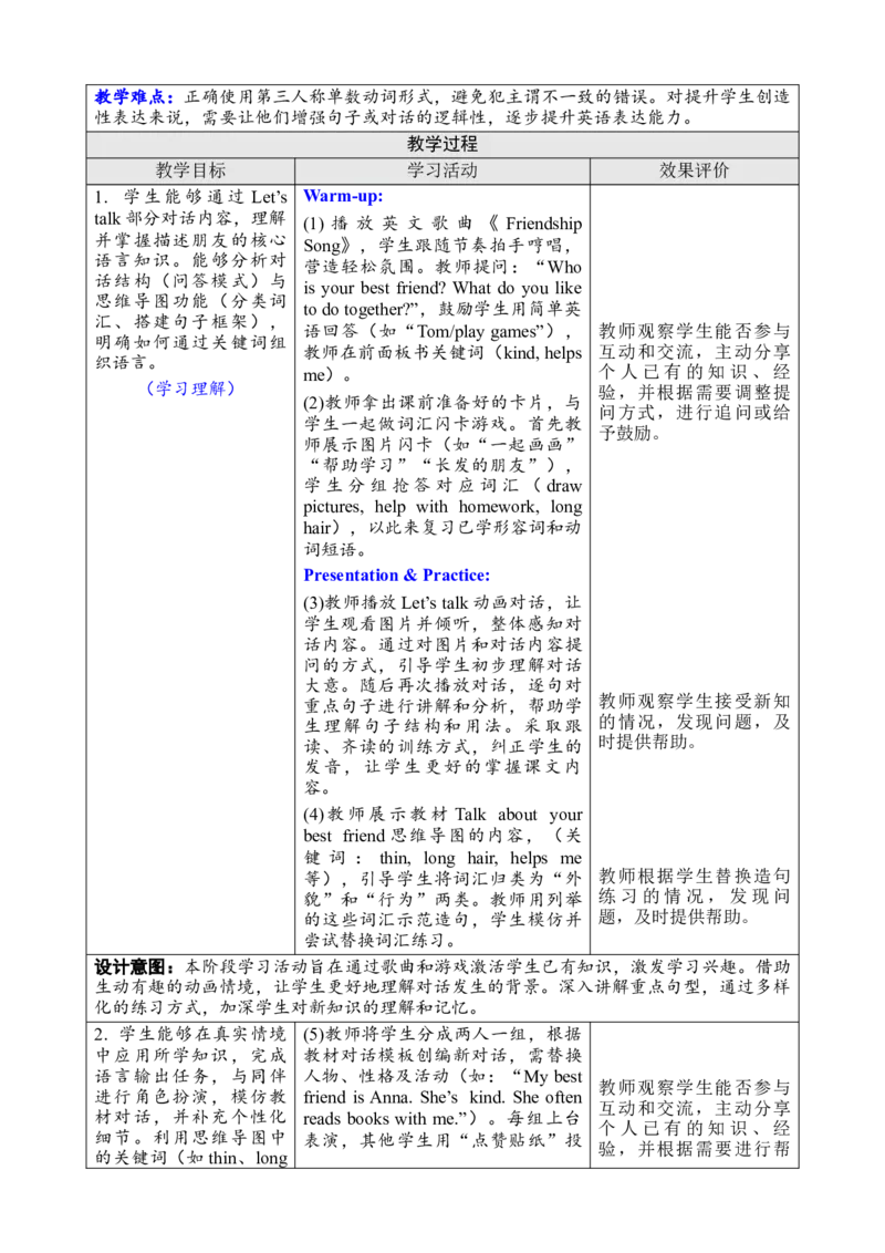 Unit2Myfriends教案_26春四年级上下册人教版_四上英语合集人教版PEP英语四年级上册新教材（教学视频+课件+动画+音频+练习+教案）_19同步教案课件_人教pep3_3-6上册