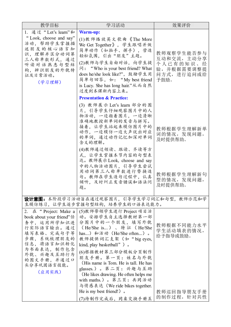 Unit2Myfriends教案_26春四年级上下册人教版_四上英语合集人教版PEP英语四年级上册新教材（教学视频+课件+动画+音频+练习+教案）_19同步教案课件_人教pep3_3-6上册