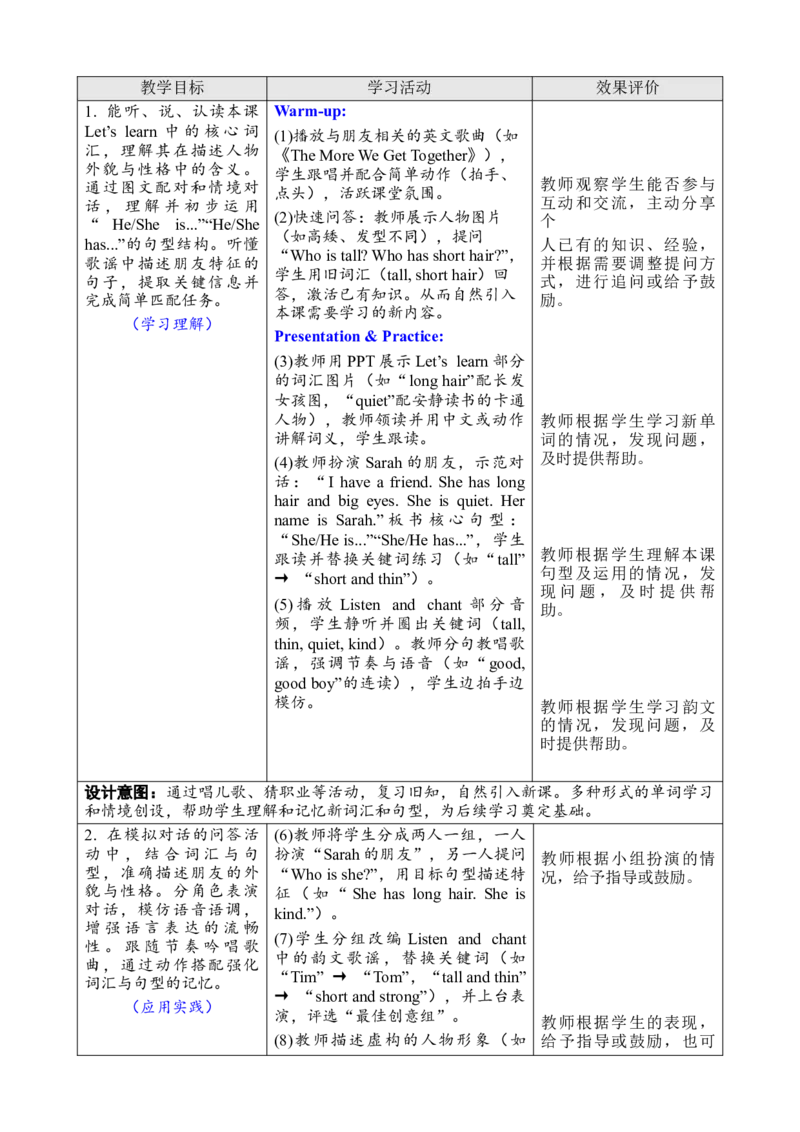Unit2Myfriends教案_26春四年级上下册人教版_四上英语合集人教版PEP英语四年级上册新教材（教学视频+课件+动画+音频+练习+教案）_19同步教案课件_人教pep3_3-6上册