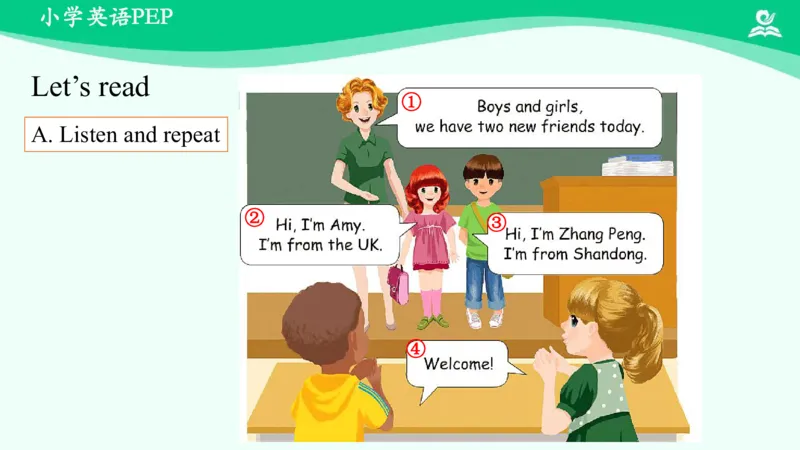 Unit1PartA课件_26春四年级上下册人教版_四上英语合集人教版PEP英语四年级上册新教材（教学视频+课件+动画+音频+练习+教案）_19同步教案课件_人教pep3_3年级下册_PDF课件