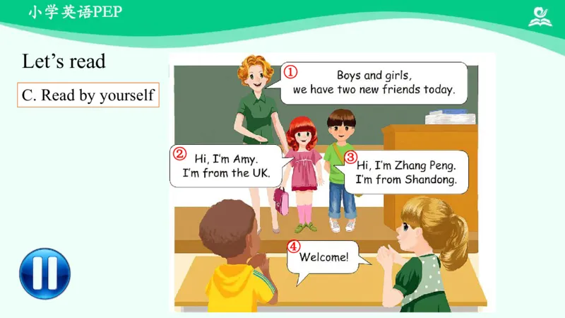 Unit1PartA课件_26春四年级上下册人教版_四上英语合集人教版PEP英语四年级上册新教材（教学视频+课件+动画+音频+练习+教案）_19同步教案课件_人教pep3_3年级下册_PDF课件