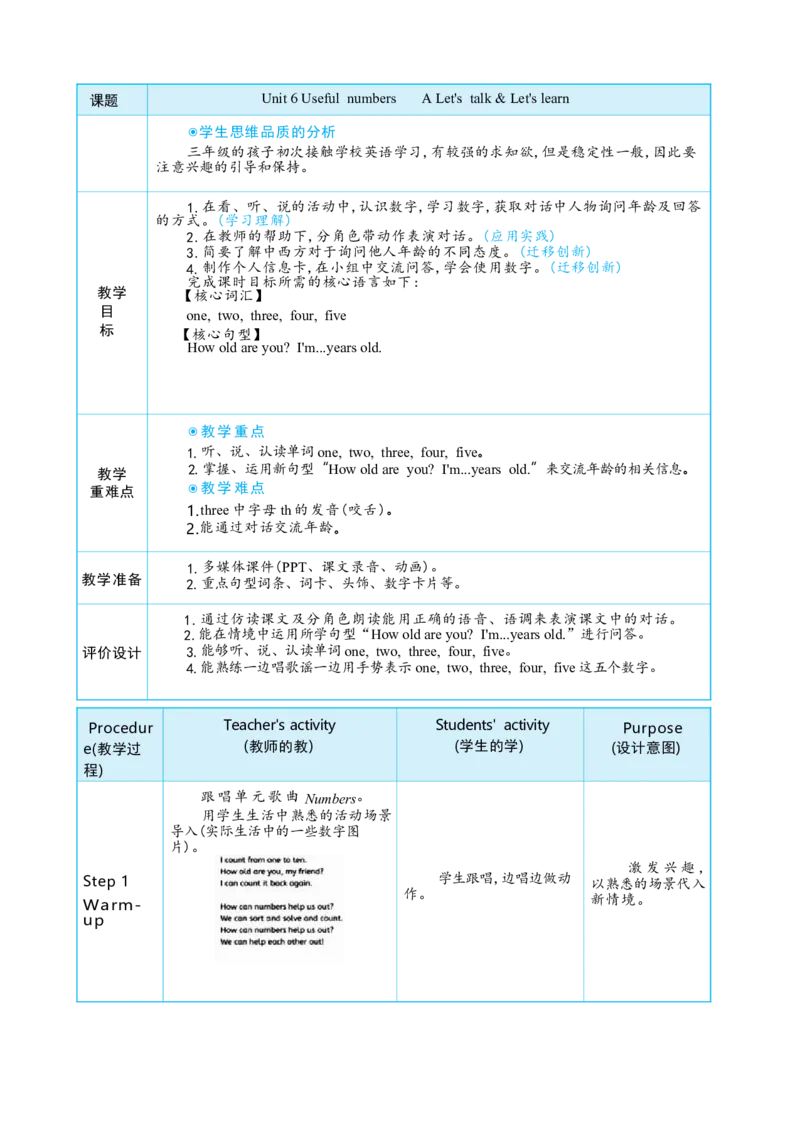 Unit6UsefulnumbersPartALet'stalk&Let'slearn大单元整体教学设计_26春四年级上下册人教版_四上英语合集人教版PEP英语四年级上册新教材（教学视频+课件+动画+音频+练习+教案）_3-6上册