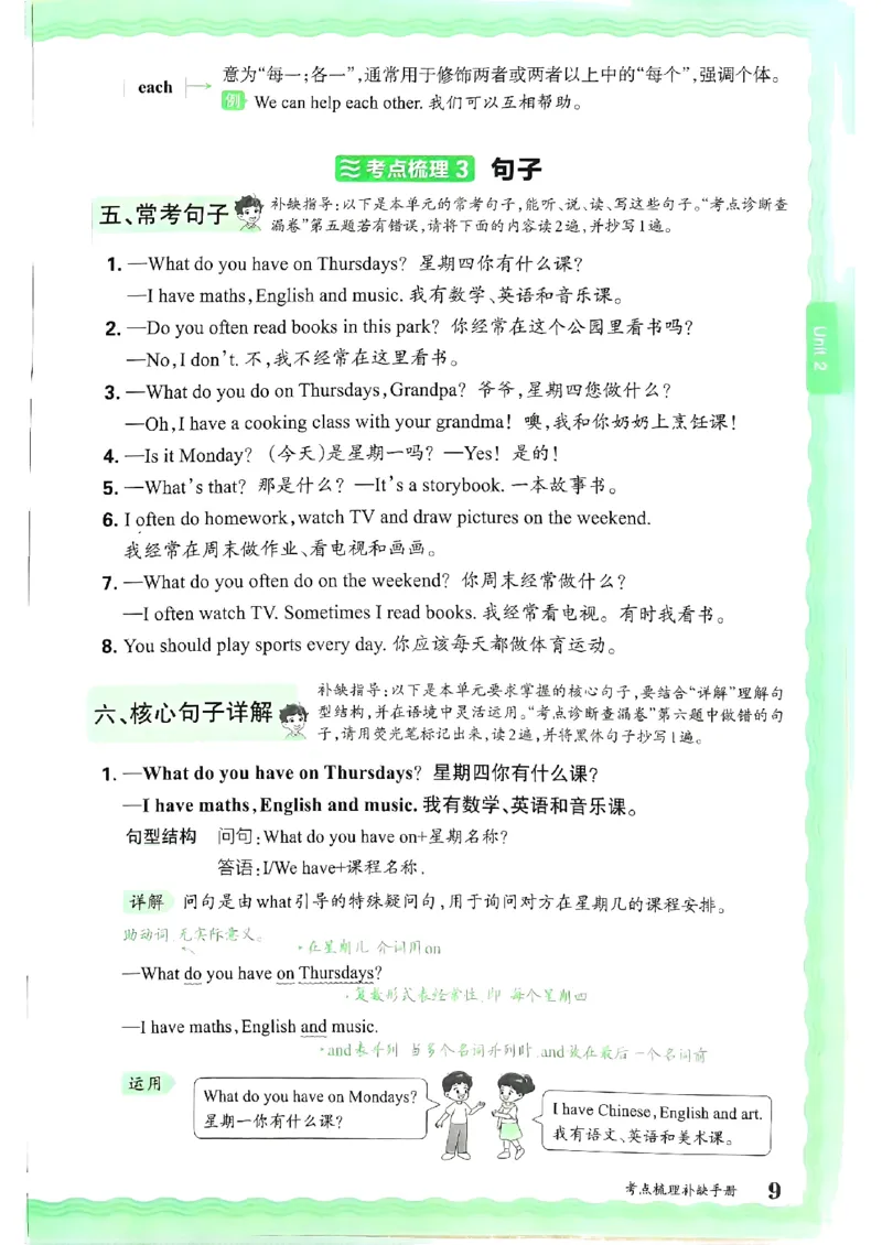 五年级英语上册人教PEP版24秋《王朝霞考点梳理时习卷》考点梳理手册_26春四年级上下册人教版_四上英语合集人教版PEP英语四年级上册新教材（教学视频+课件+动画+音频+练习+教案）