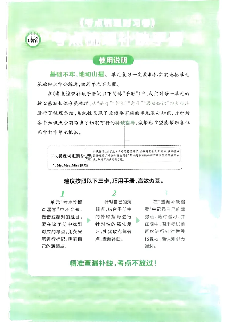 五年级英语上册人教PEP版24秋《王朝霞考点梳理时习卷》考点梳理手册_26春四年级上下册人教版_四上英语合集人教版PEP英语四年级上册新教材（教学视频+课件+动画+音频+练习+教案）