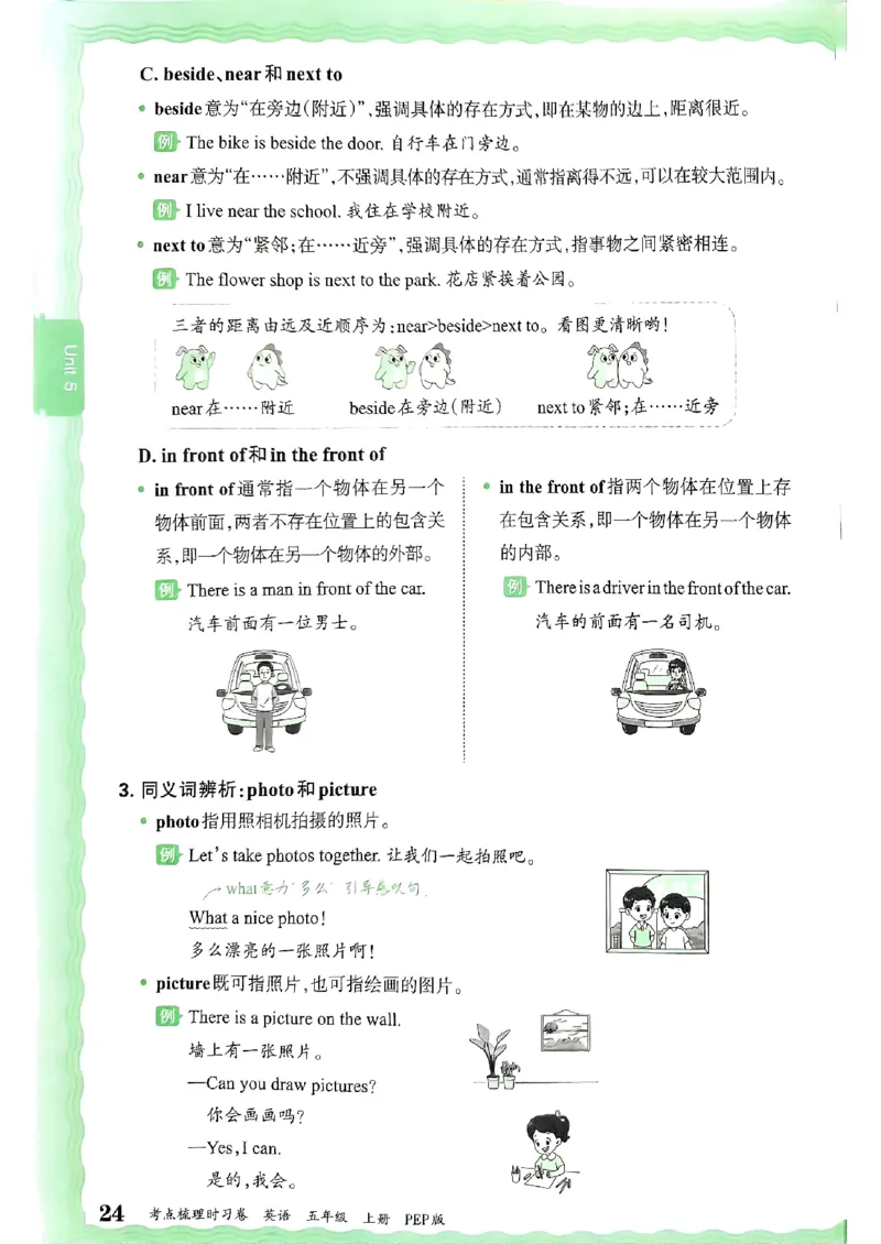 五年级英语上册人教PEP版24秋《王朝霞考点梳理时习卷》考点梳理手册_26春四年级上下册人教版_四上英语合集人教版PEP英语四年级上册新教材（教学视频+课件+动画+音频+练习+教案）