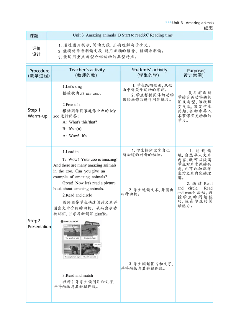 Unit3AmazinganimalsPartBStarttoread&CReadingtime大单元整体教学设计_26春四年级上下册人教版_四上英语合集人教版PEP英语四年级上册新教材（教学视频+课件+动画+音频+练习+教案）_人教pep3