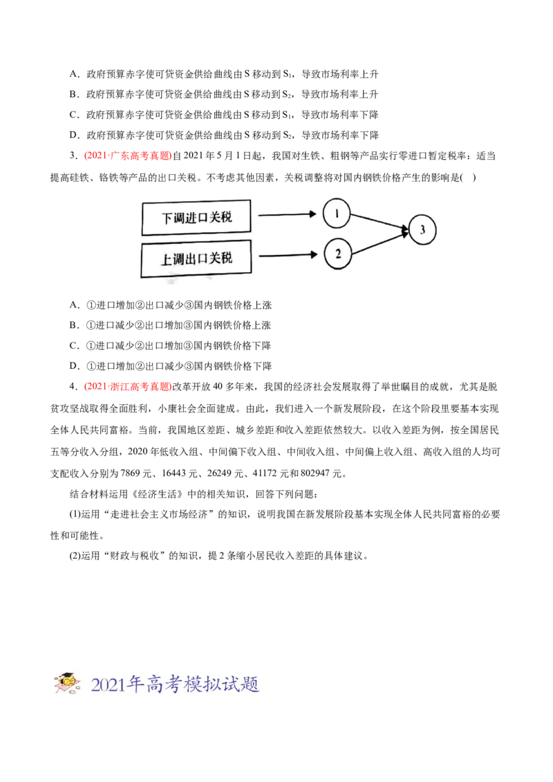 专题03收入与分配-2021年高考政治真题与模拟题分类训练（学生版）_8.2025政治总复习_2023年新高考资料_一轮复习_2023年新高考大一轮复习讲义_赠2021年高考政治真题与模拟题分类训练