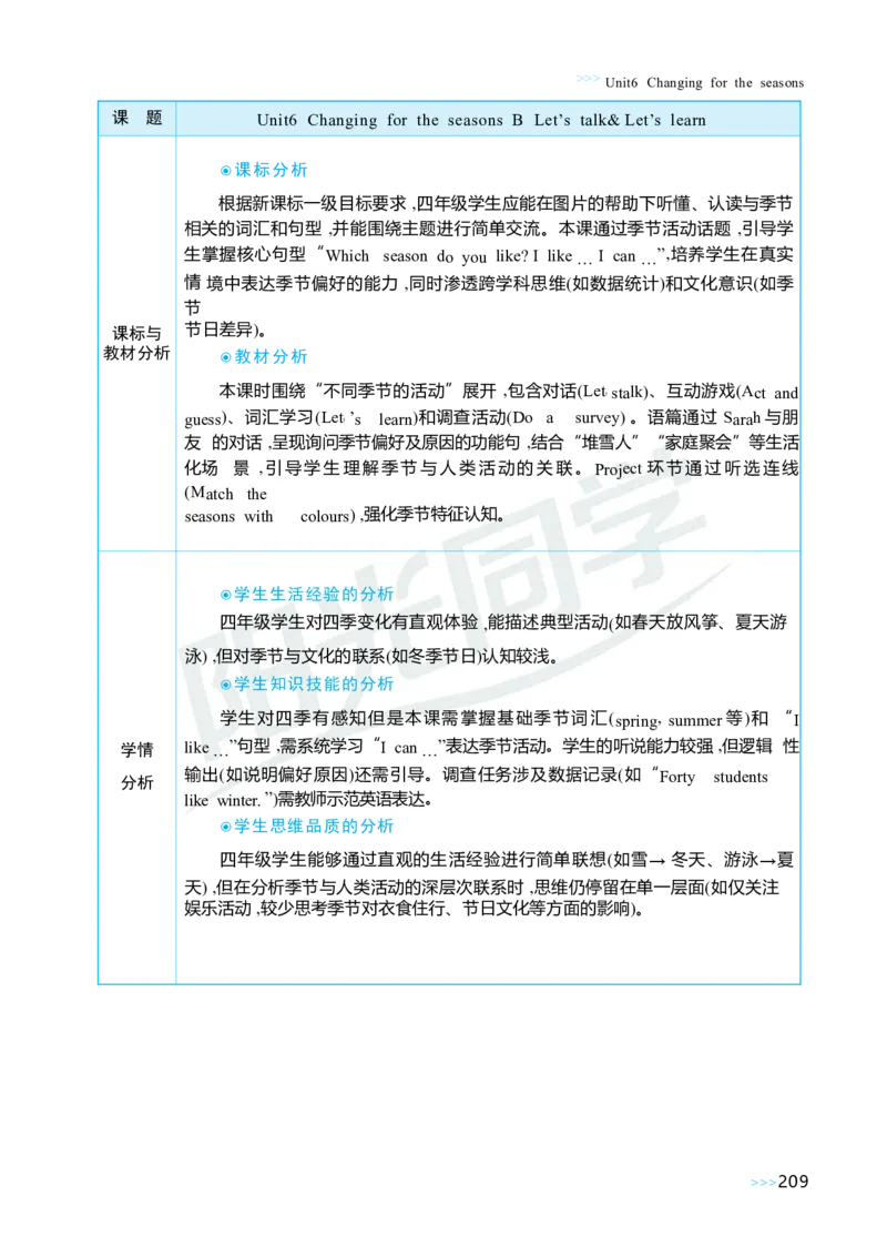Unit6Changingfortheseasons_26春四年级上下册人教版_四上英语合集人教版PEP英语四年级上册新教材（教学视频+课件+动画+音频+练习+教案）_19同步教案课件_人教pep3_3-6上册