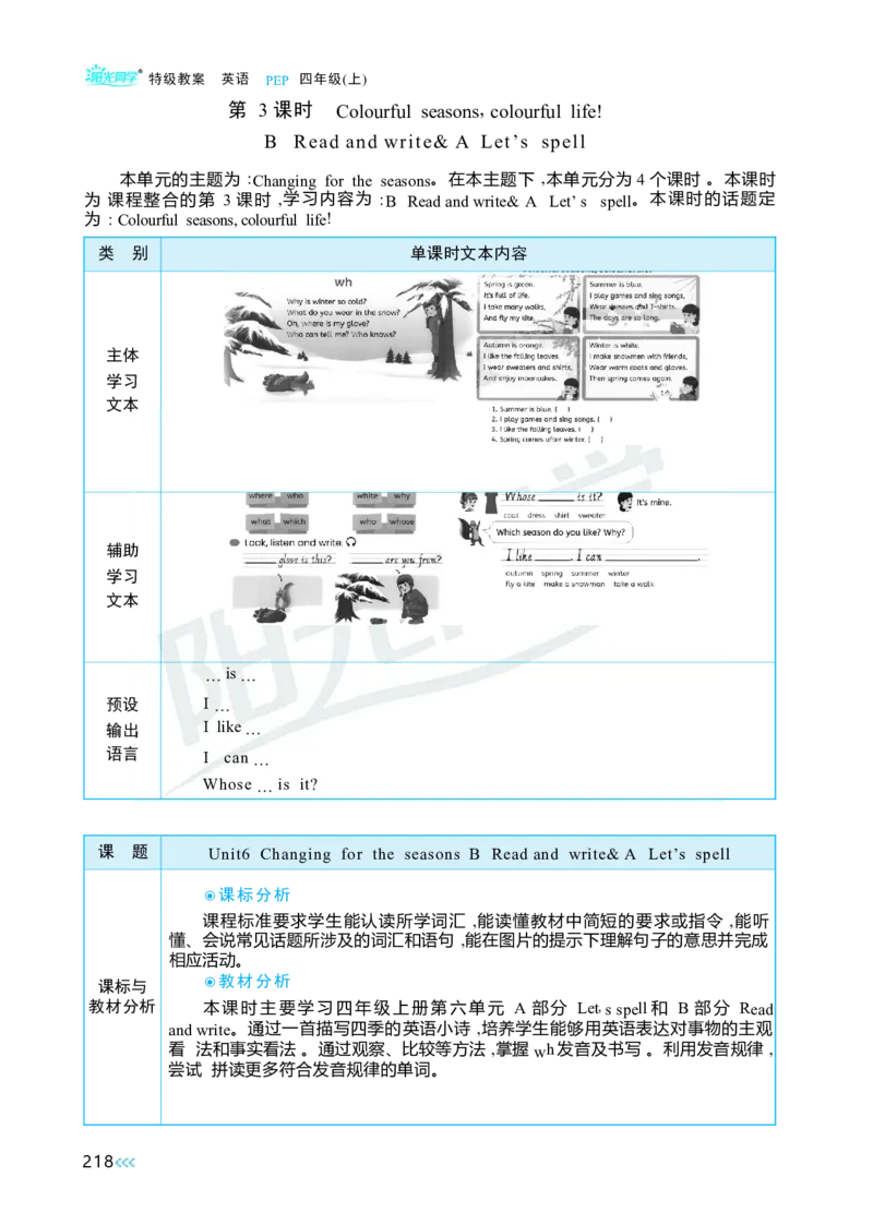 Unit6Changingfortheseasons_26春四年级上下册人教版_四上英语合集人教版PEP英语四年级上册新教材（教学视频+课件+动画+音频+练习+教案）_19同步教案课件_人教pep3_3-6上册
