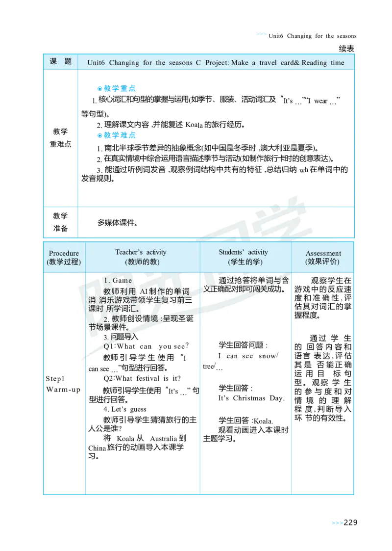 Unit6Changingfortheseasons_26春四年级上下册人教版_四上英语合集人教版PEP英语四年级上册新教材（教学视频+课件+动画+音频+练习+教案）_19同步教案课件_人教pep3_3-6上册