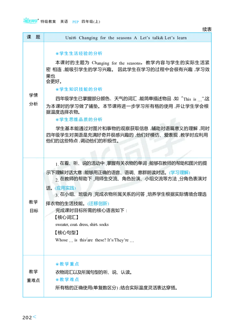 Unit6Changingfortheseasons_26春四年级上下册人教版_四上英语合集人教版PEP英语四年级上册新教材（教学视频+课件+动画+音频+练习+教案）_19同步教案课件_人教pep3_3-6上册