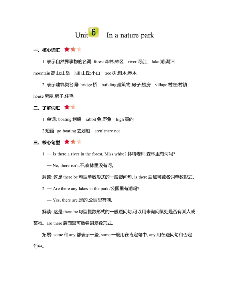 Unit6知识清单_26春四年级上下册人教版_四上英语合集人教版PEP英语四年级上册新教材（教学视频+课件+动画+音频+练习+教案）_19同步教案课件_人教pep3_3-6年级上册_Unit6Inanaturepark