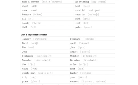 人教版PEP英语五年级下册单词默写表_26春四年级上下册人教版_四上英语合集人教版PEP英语四年级上册新教材（教学视频+课件+动画+音频+练习+教案）_17练习资料_《单词默写表》