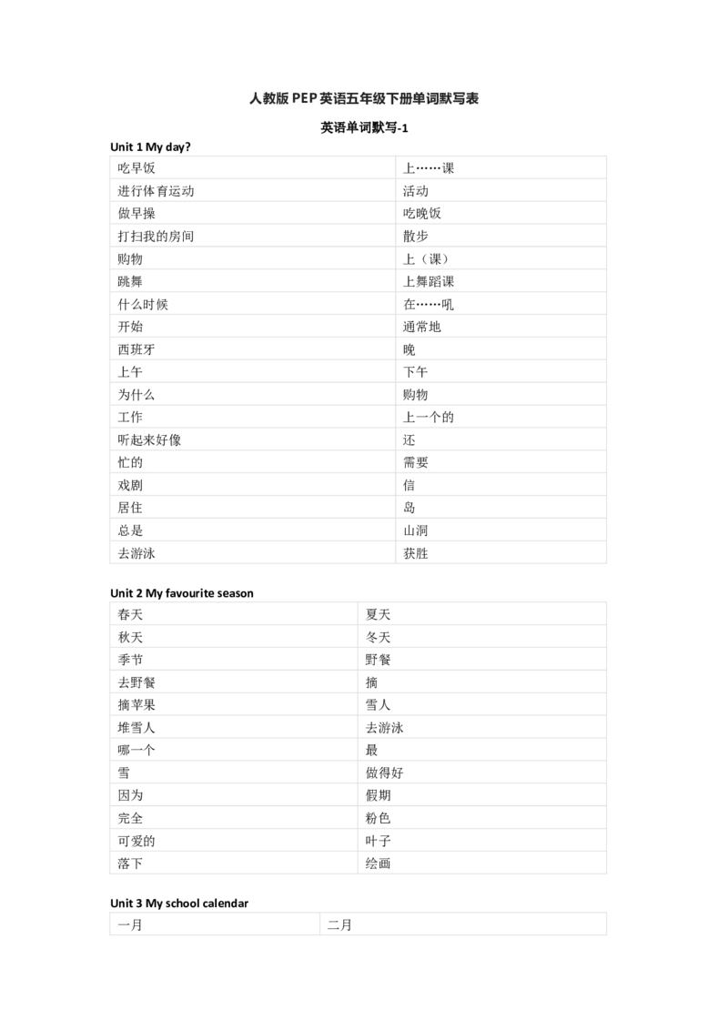 人教版PEP英语五年级下册单词默写表_26春四年级上下册人教版_四上英语合集人教版PEP英语四年级上册新教材（教学视频+课件+动画+音频+练习+教案）_17练习资料_《单词默写表》