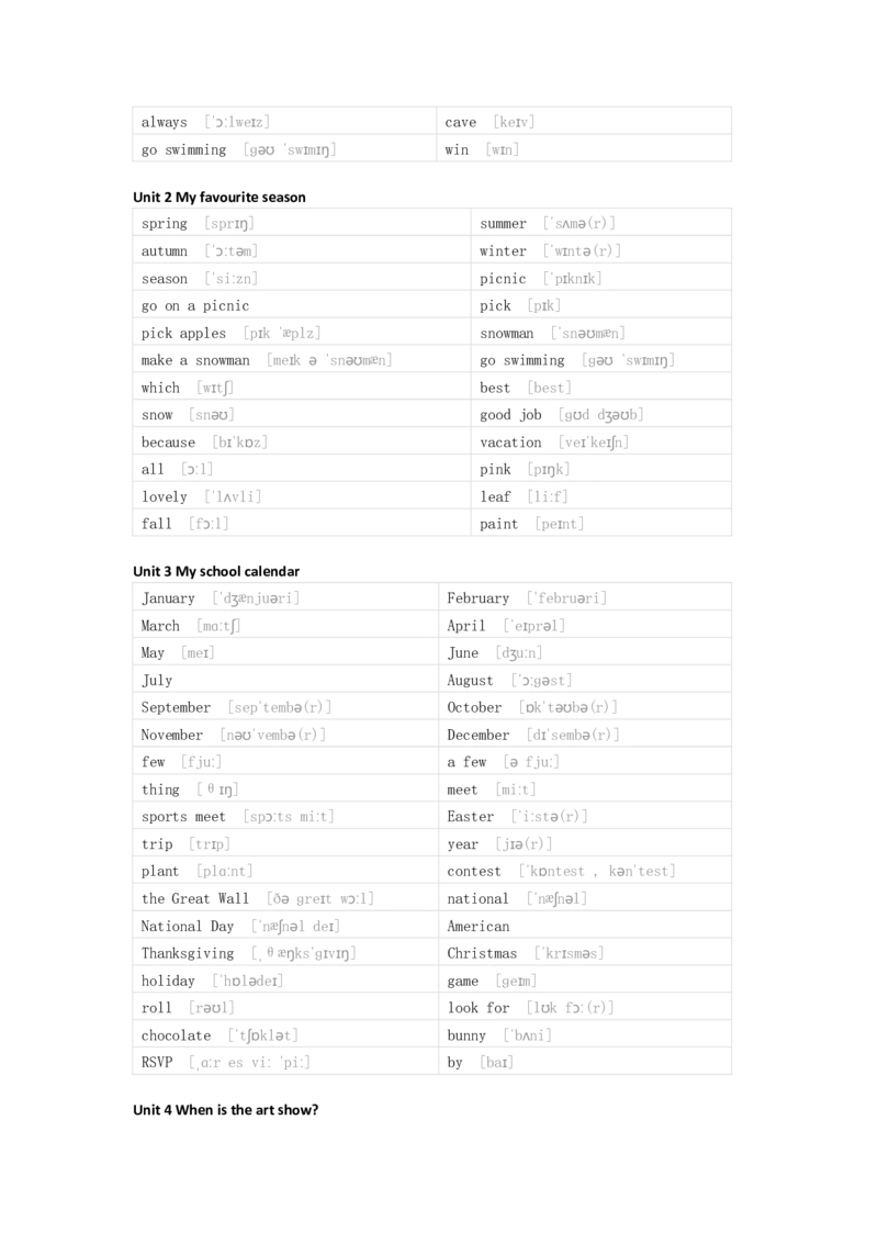 人教版PEP英语五年级下册单词默写表_26春四年级上下册人教版_四上英语合集人教版PEP英语四年级上册新教材（教学视频+课件+动画+音频+练习+教案）_17练习资料_《单词默写表》