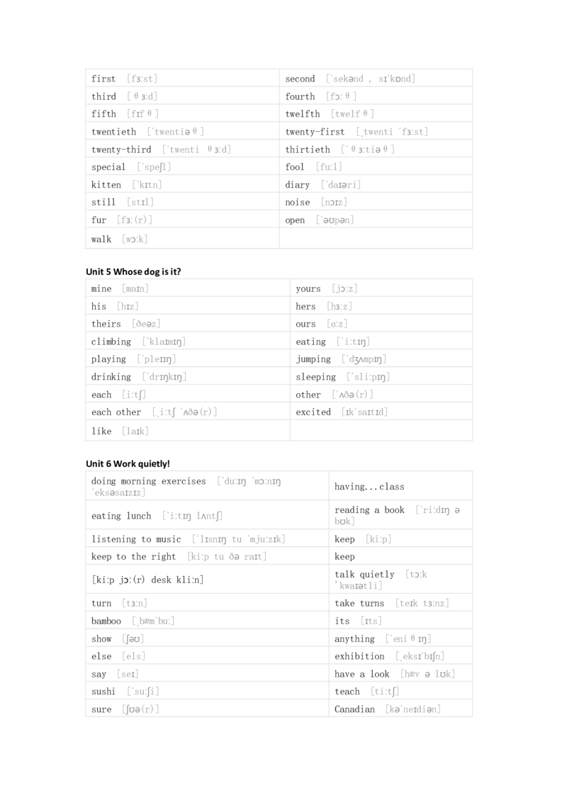 人教版PEP英语五年级下册单词默写表_26春四年级上下册人教版_四上英语合集人教版PEP英语四年级上册新教材（教学视频+课件+动画+音频+练习+教案）_17练习资料_《单词默写表》