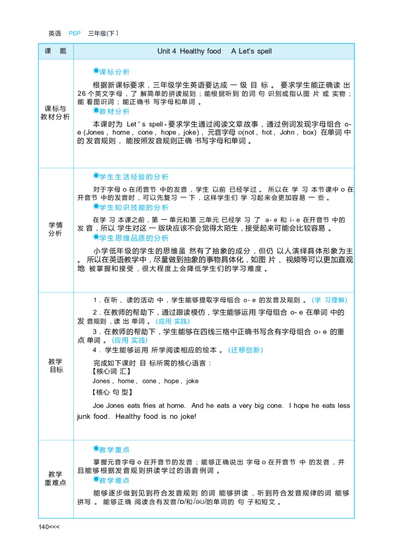 Unit4Healthyfood_26春四年级上下册人教版_四上英语合集人教版PEP英语四年级上册新教材（教学视频+课件+动画+音频+练习+教案）_19同步教案课件_人教pep3_3-6下册_《状元大课堂教案》25春