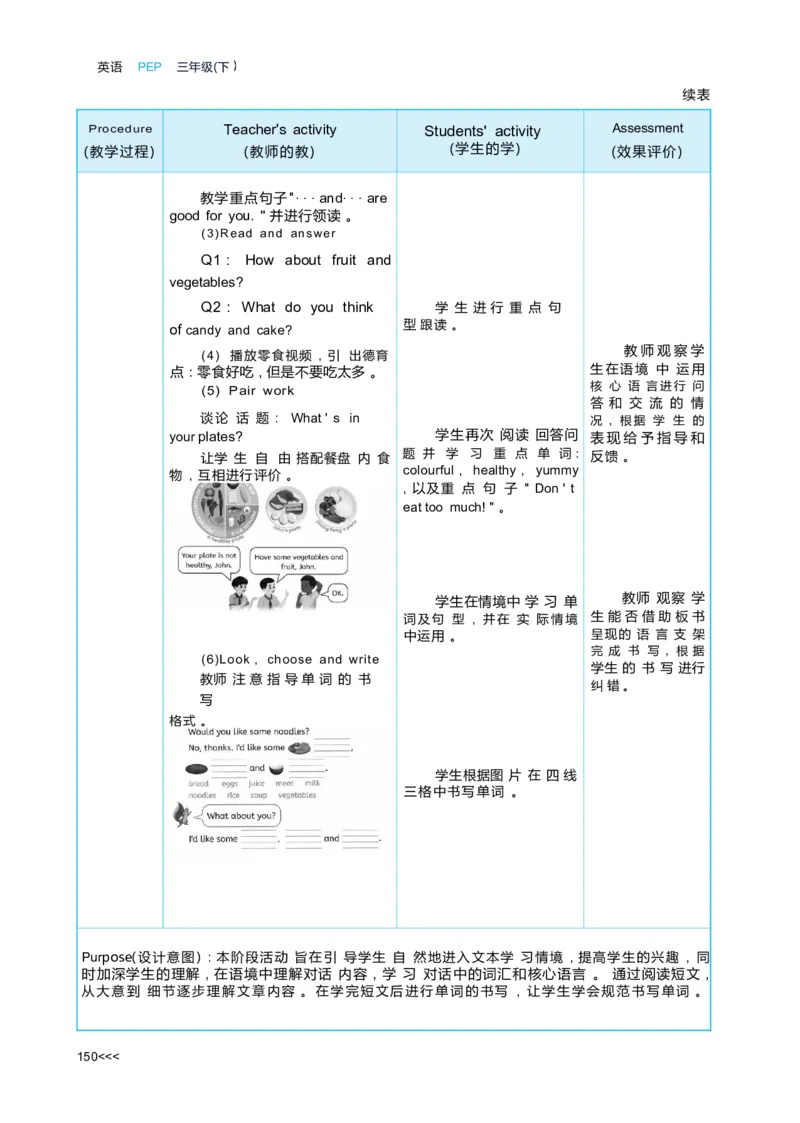 Unit4Healthyfood_26春四年级上下册人教版_四上英语合集人教版PEP英语四年级上册新教材（教学视频+课件+动画+音频+练习+教案）_19同步教案课件_人教pep3_3-6下册_《状元大课堂教案》25春
