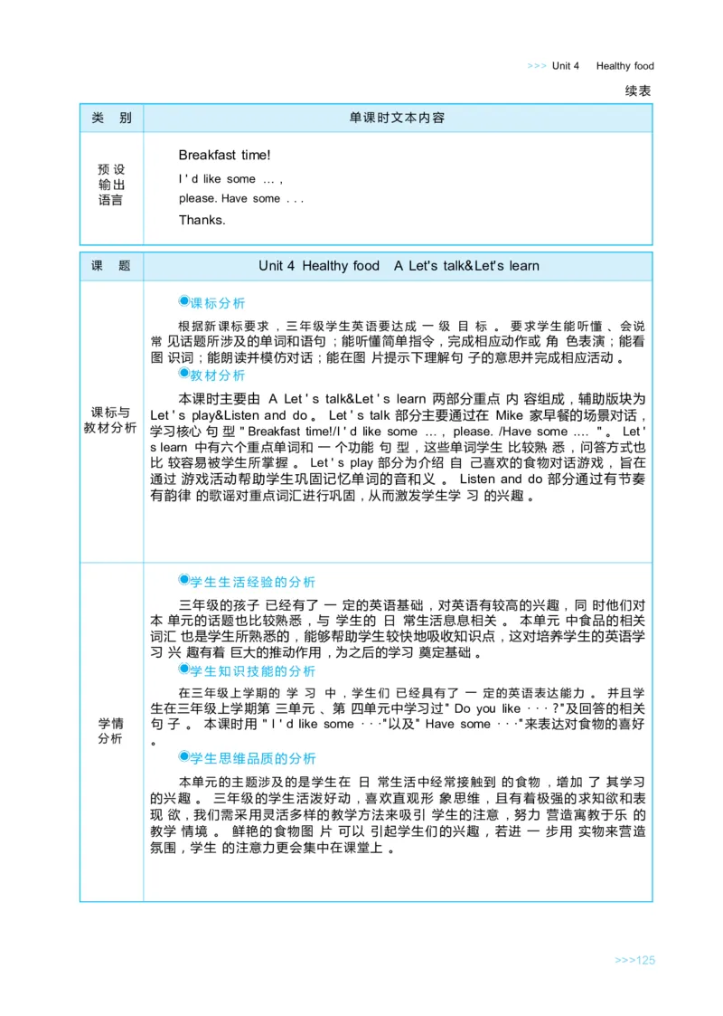 Unit4Healthyfood_26春四年级上下册人教版_四上英语合集人教版PEP英语四年级上册新教材（教学视频+课件+动画+音频+练习+教案）_19同步教案课件_人教pep3_3-6下册_《状元大课堂教案》25春