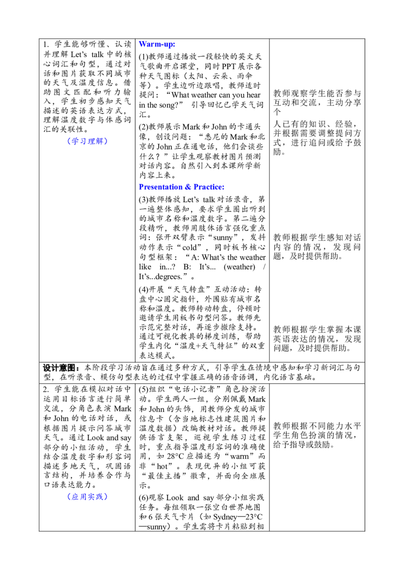 Unit5Theweatherandus教案_26春四年级上下册人教版_四上英语合集人教版PEP英语四年级上册新教材（教学视频+课件+动画+音频+练习+教案）_19同步教案课件_人教pep3_3-6上册