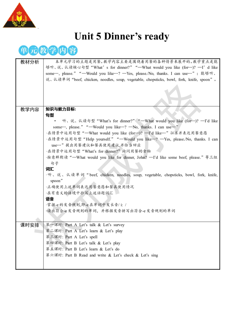 Thefirstperiod（第一课时）_26春四年级上下册人教版_四上英语合集人教版PEP英语四年级上册新教材（教学视频+课件+动画+音频+练习+教案）_19同步教案课件_人教pep3_3-6上册_4年级上册_Unit5