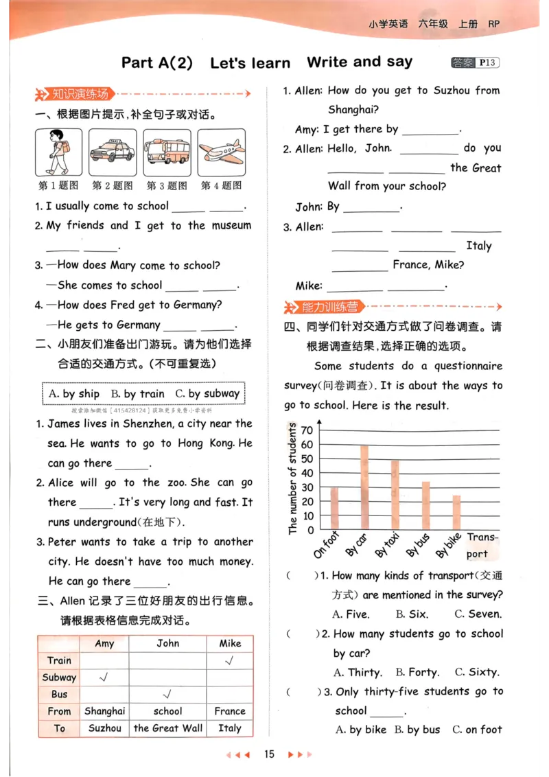 六年级英语上册人教PEP版24秋《53天天练》_26春四年级上下册人教版_四上英语合集人教版PEP英语四年级上册新教材（教学视频+课件+动画+音频+练习+教案）_17练习资料_《53天天练》
