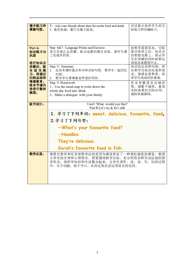 Unit3第4课时PartBLet'stry&Let'stalk_26春四年级上下册人教版_四上英语合集人教版PEP英语四年级上册新教材（教学视频+课件+动画+音频+练习+教案）_19同步教案课件_人教pep3_3-6上册