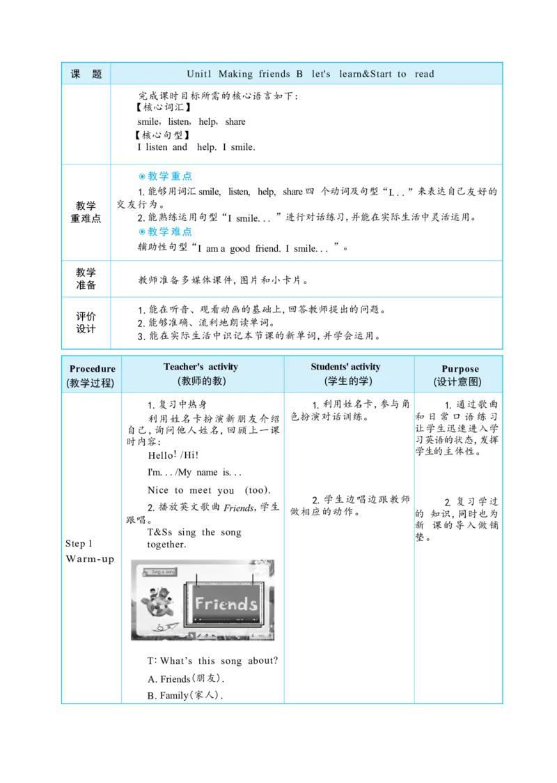 Unit1MakingfriendsPartBlet'slearn&Starttoread大单元整体教学设计_26春四年级上下册人教版_四上英语合集人教版PEP英语四年级上册新教材（教学视频+课件+动画+音频+练习+教案）_3-6上册